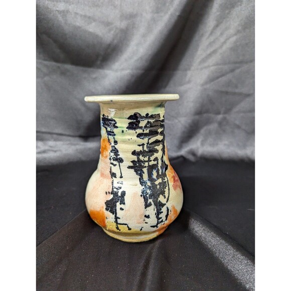 Mid Century Handmade Hand painted  Pottery Vase Abstract Color Splash - Picture 4 of 7